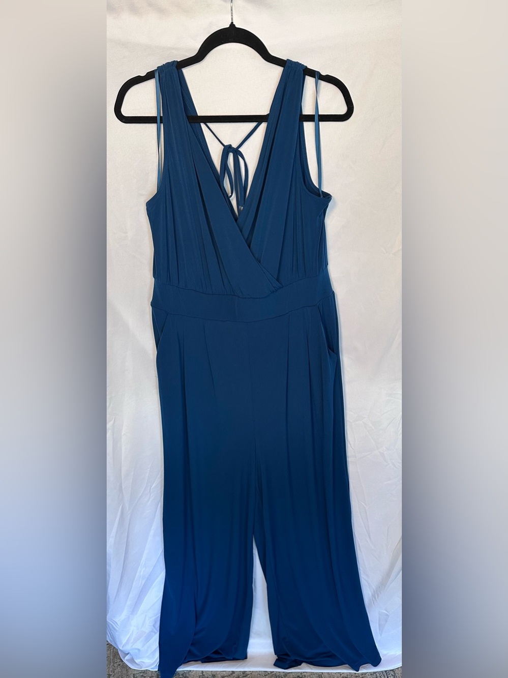 Torrid Studio Knit Surplice Tie Back Wide-Leg Jumpsuit Size 1 Opal Blue NWT